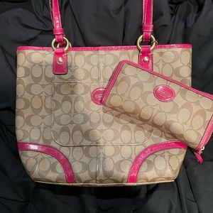 Authentic Berry pink coach purse with matching wallet